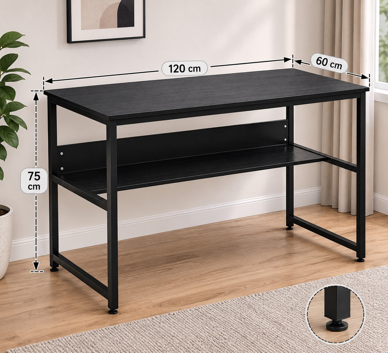 Computer Desk with Adjustable Storage Shelf Metal
