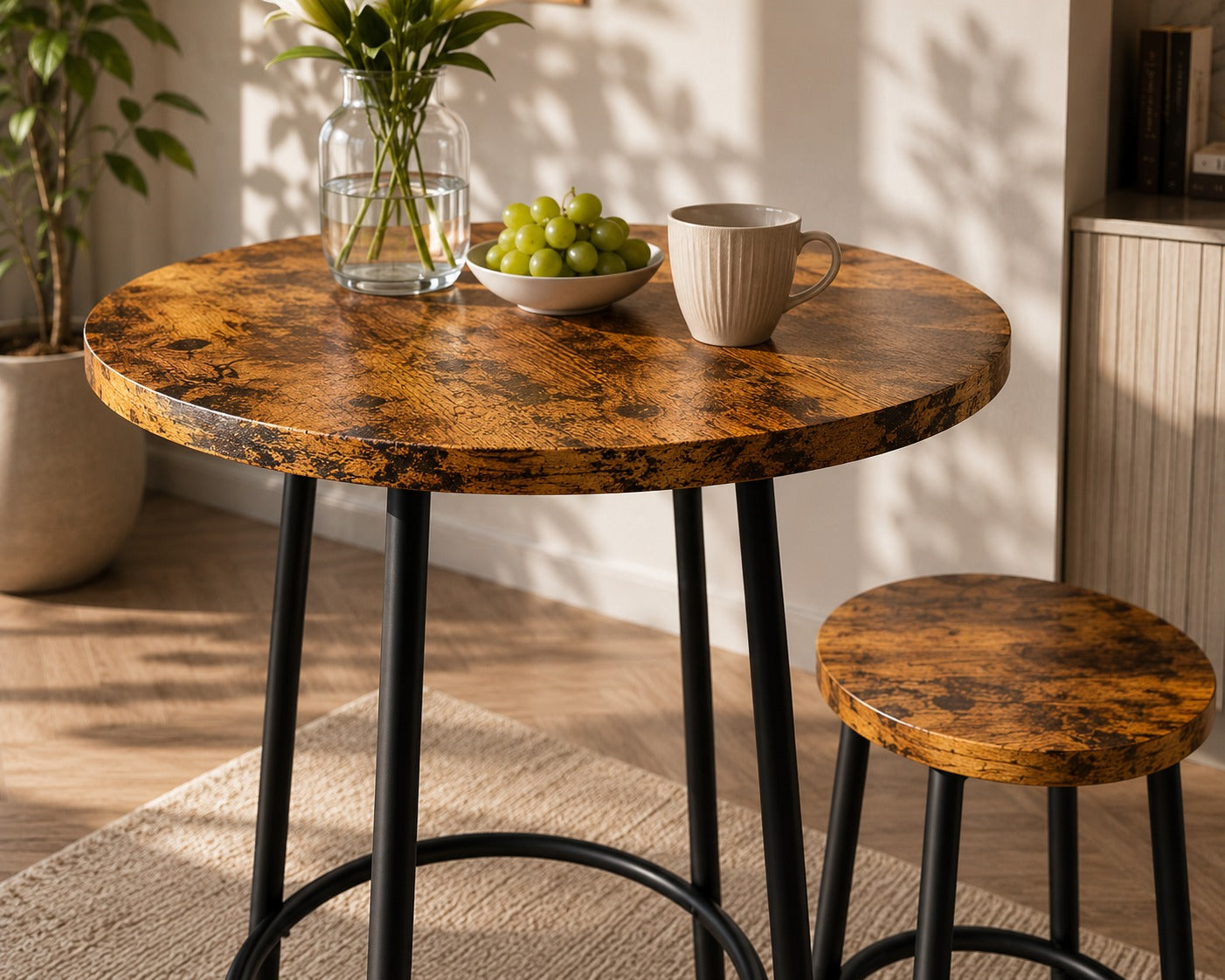 Woodx 3 Piece Pub Table Set, Modern Round Bar Table with 2 Stools Set