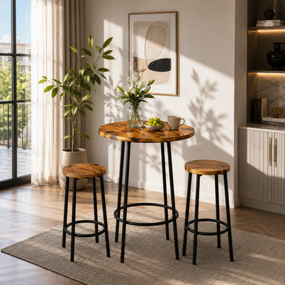 Woodx 3 Piece Pub Table Set, Modern Round Bar Table with 2 Stools Set