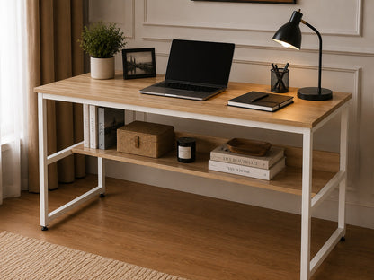 Computer Desk w/Storage Shelf Adjustable Feet Metal Frame Home Office
