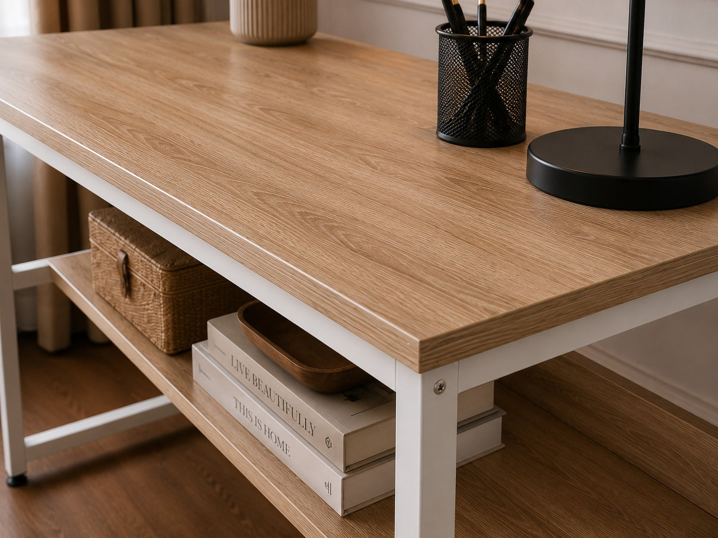 Computer Desk w/Storage Shelf Adjustable Feet Metal Frame Home Office