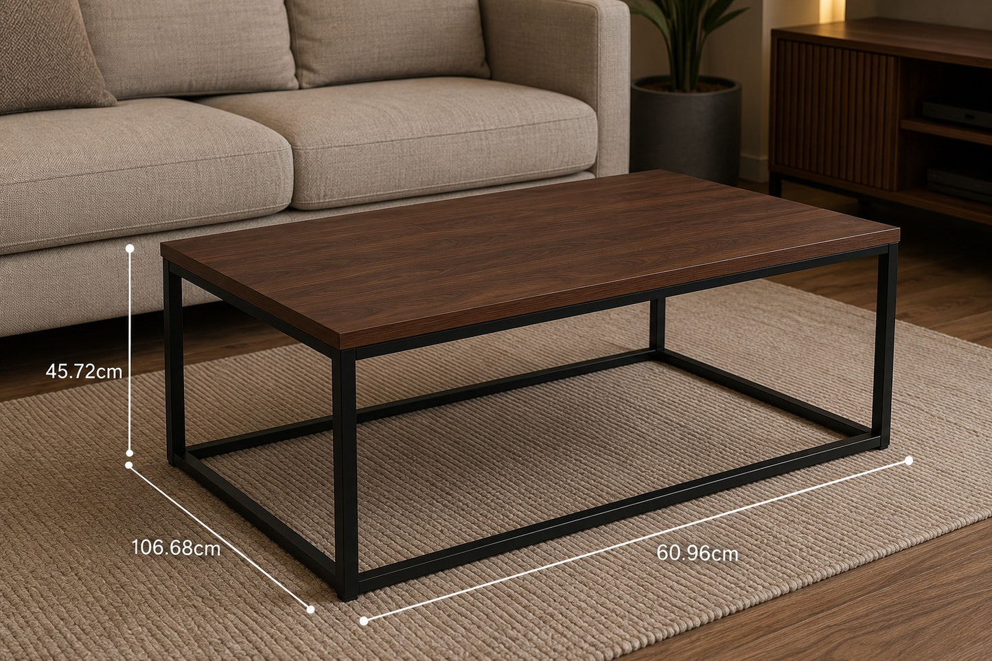 Modern Wood and Metal Frame Open Rectangle Coffee Accent Table Living Room