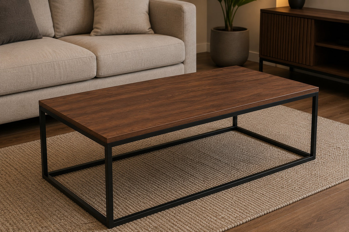 Modern Wood and Metal Frame Open Rectangle Coffee Accent Table Living Room