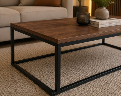 Modern Wood and Metal Frame Open Rectangle Coffee Accent Table Living Room