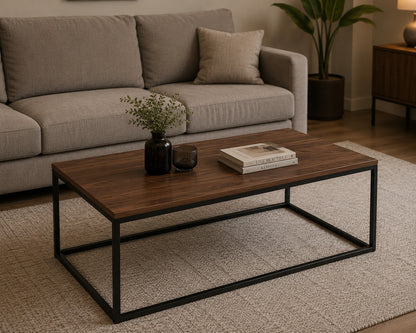 Modern Wood and Metal Frame Open Rectangle Coffee Accent Table Living Room Ottoman