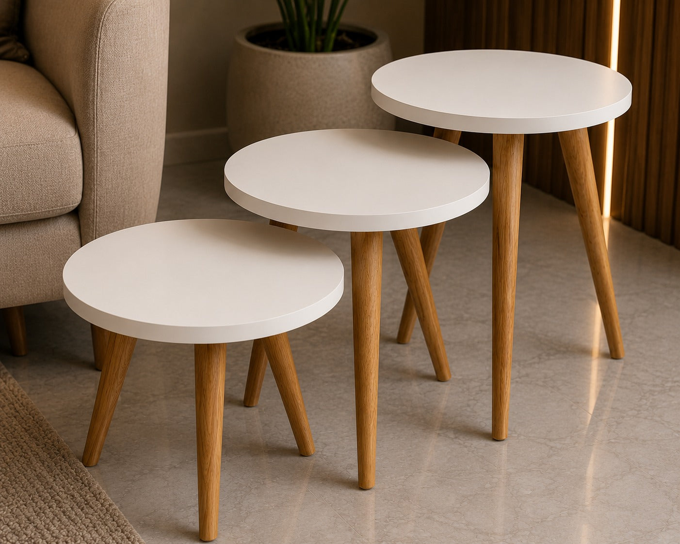 Triple Side Table Set, White