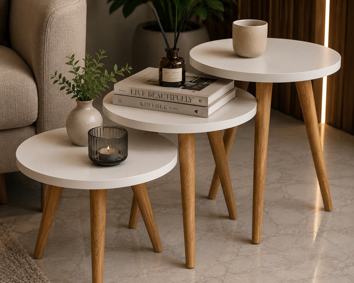 Triple Side Table Set, White