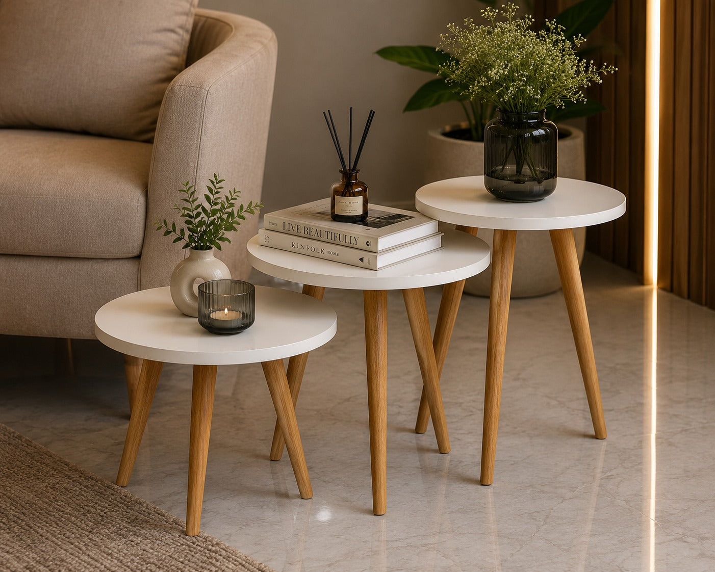 Triple Side Table Set, White