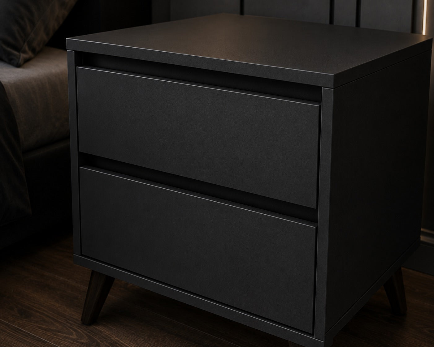 Wood Nightstand Bedside Table Cabinet with Drawers (Color : Black)