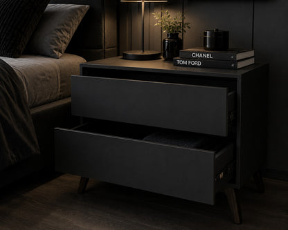 Wood Nightstand Bedside Table Cabinet with Drawers (Color : Black)
