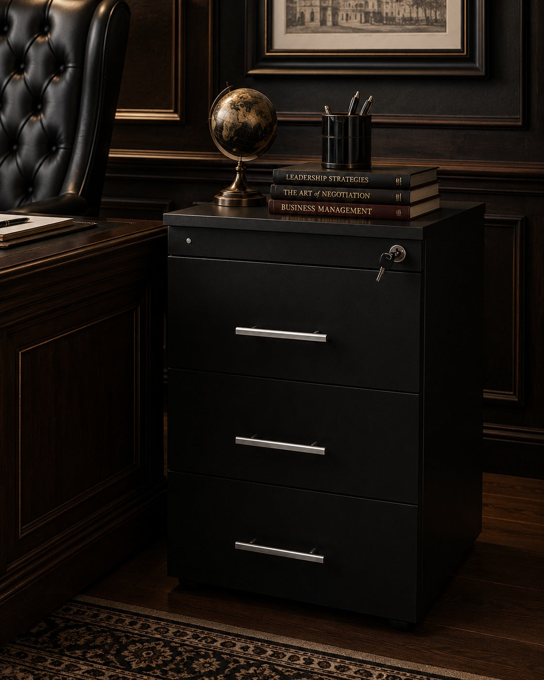 Wood Drawer Unit, Black