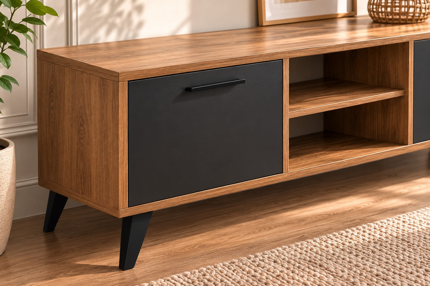 tv Stand with Media Shelf - Corner Book Shelf, Wooden Storage for Living Room