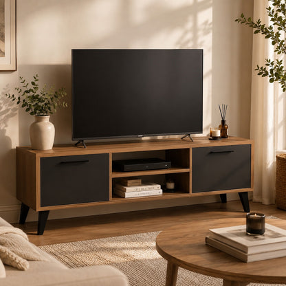tv Stand with Media Shelf - Corner Book Shelf, Wooden Storage for Living Room