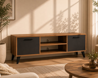 tv Stand with Media Shelf - Corner Book Shelf, Wooden Storage for Living Room