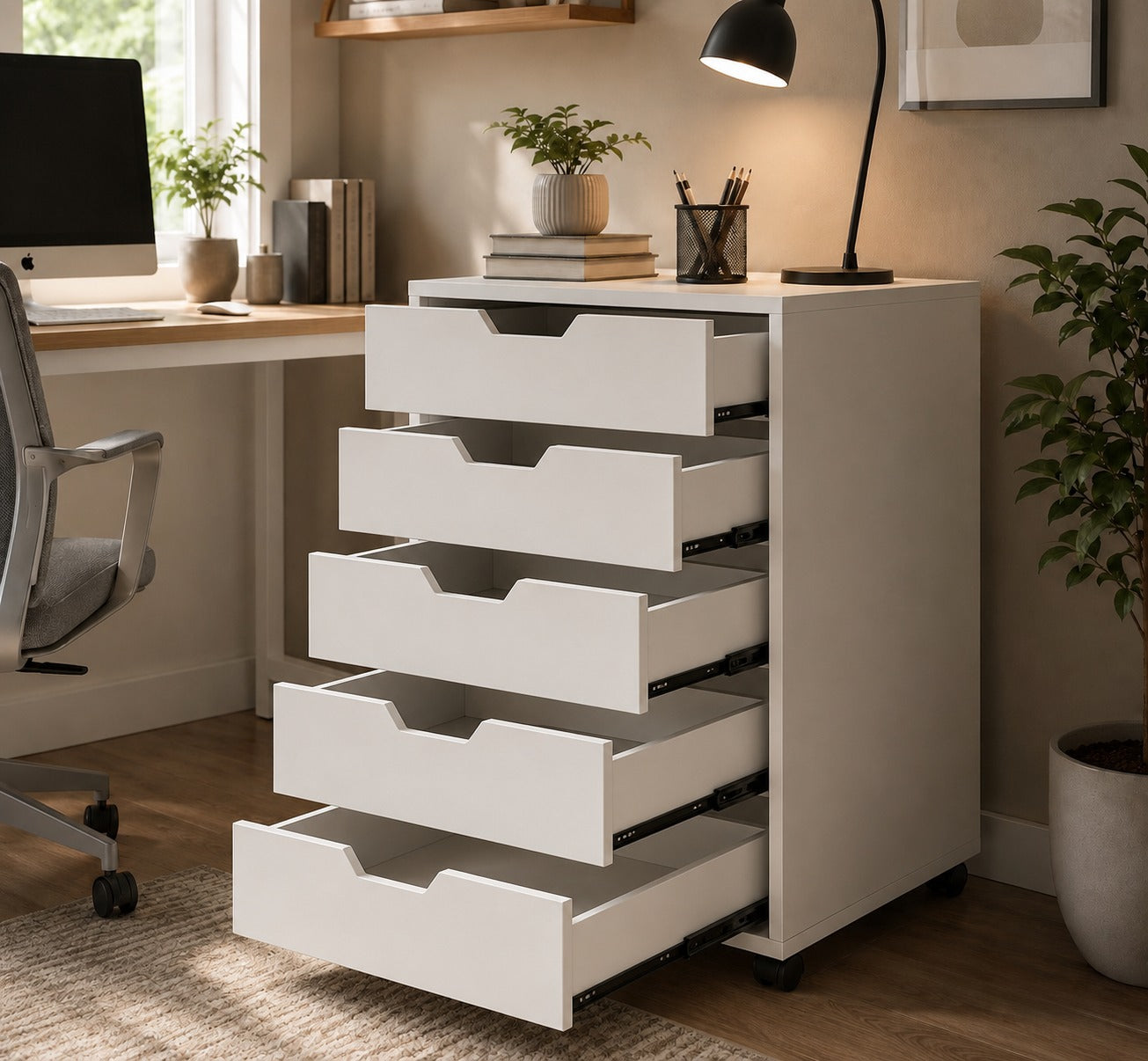 Drawer Composite Wood Cabinet, White
