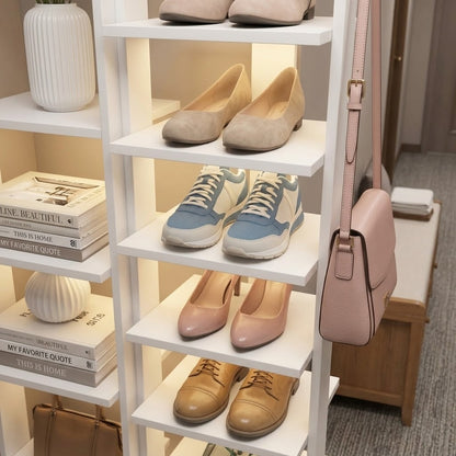 10-Tier Narrow Shoe Rack – White Wooden Shoe Storage Tower for Entryway, Hallway, Bedroom & Closet