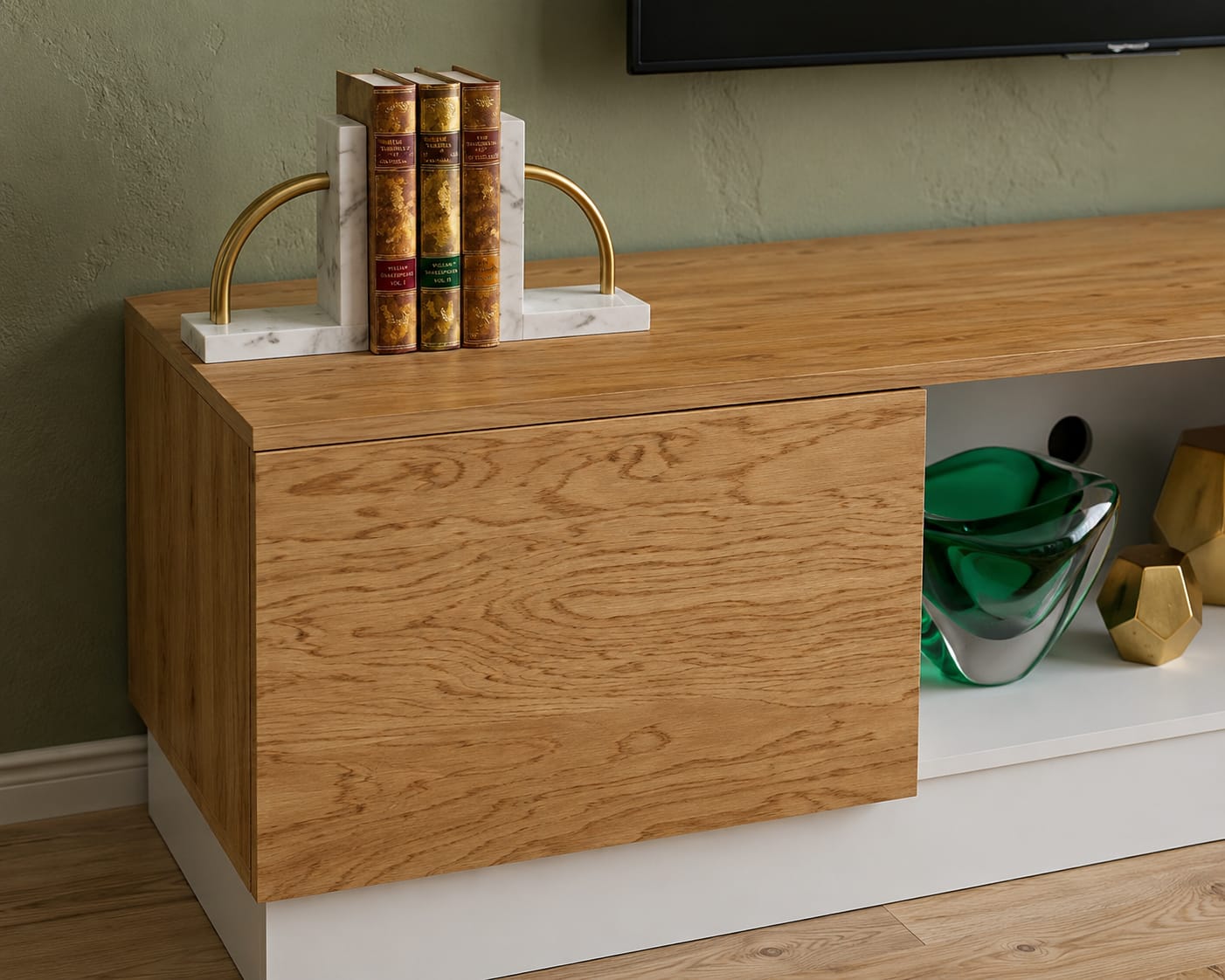 Modern Beige & White Wooden TV Unit with Storage Cabinets – Multi TV Console