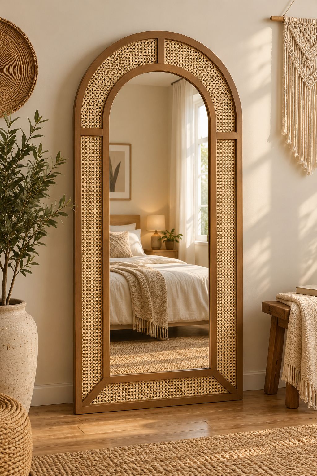 Boho Arch Rattan Full-Length Mirror