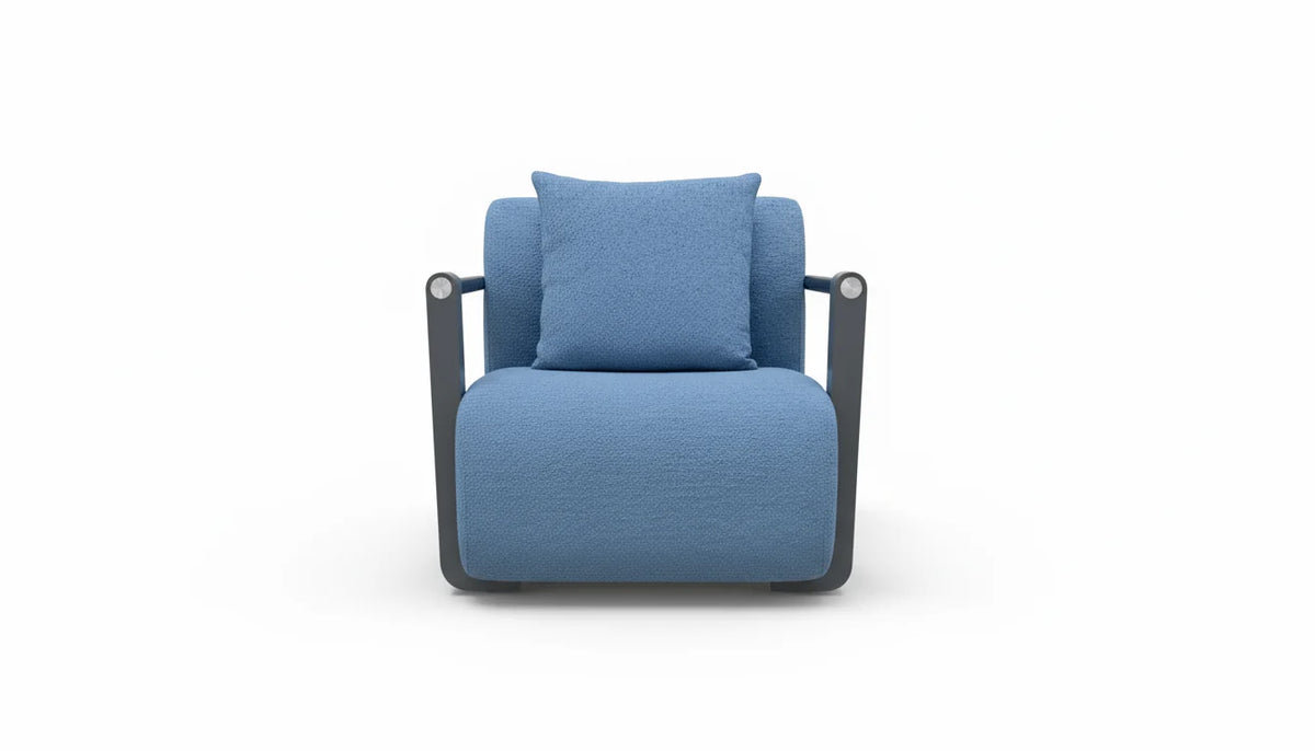Modern Upholstered Armchair with Cushioned Backrest & Metal Frame