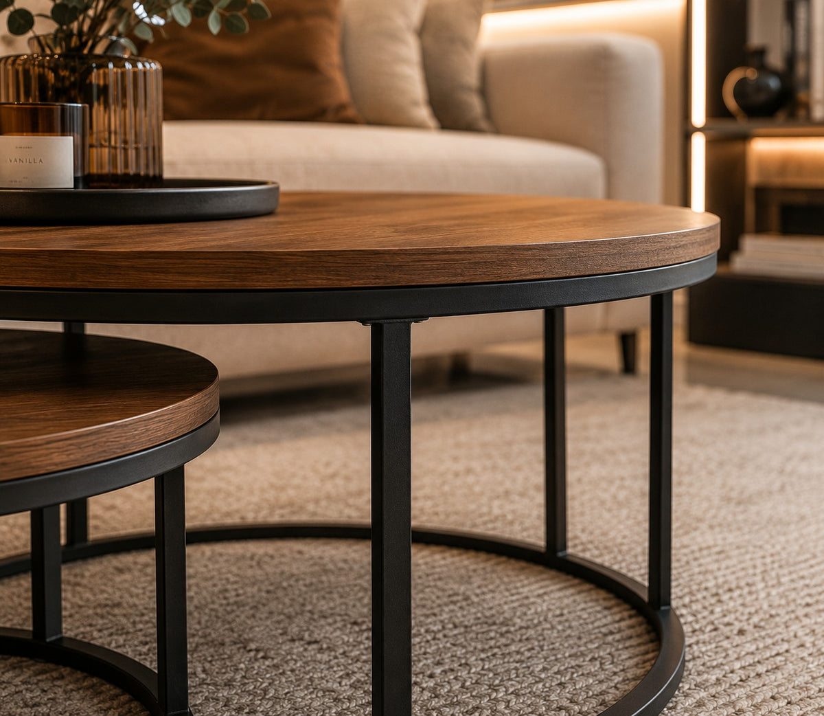 Modern Round Nesting Coffee Tables – 2-Piece Set