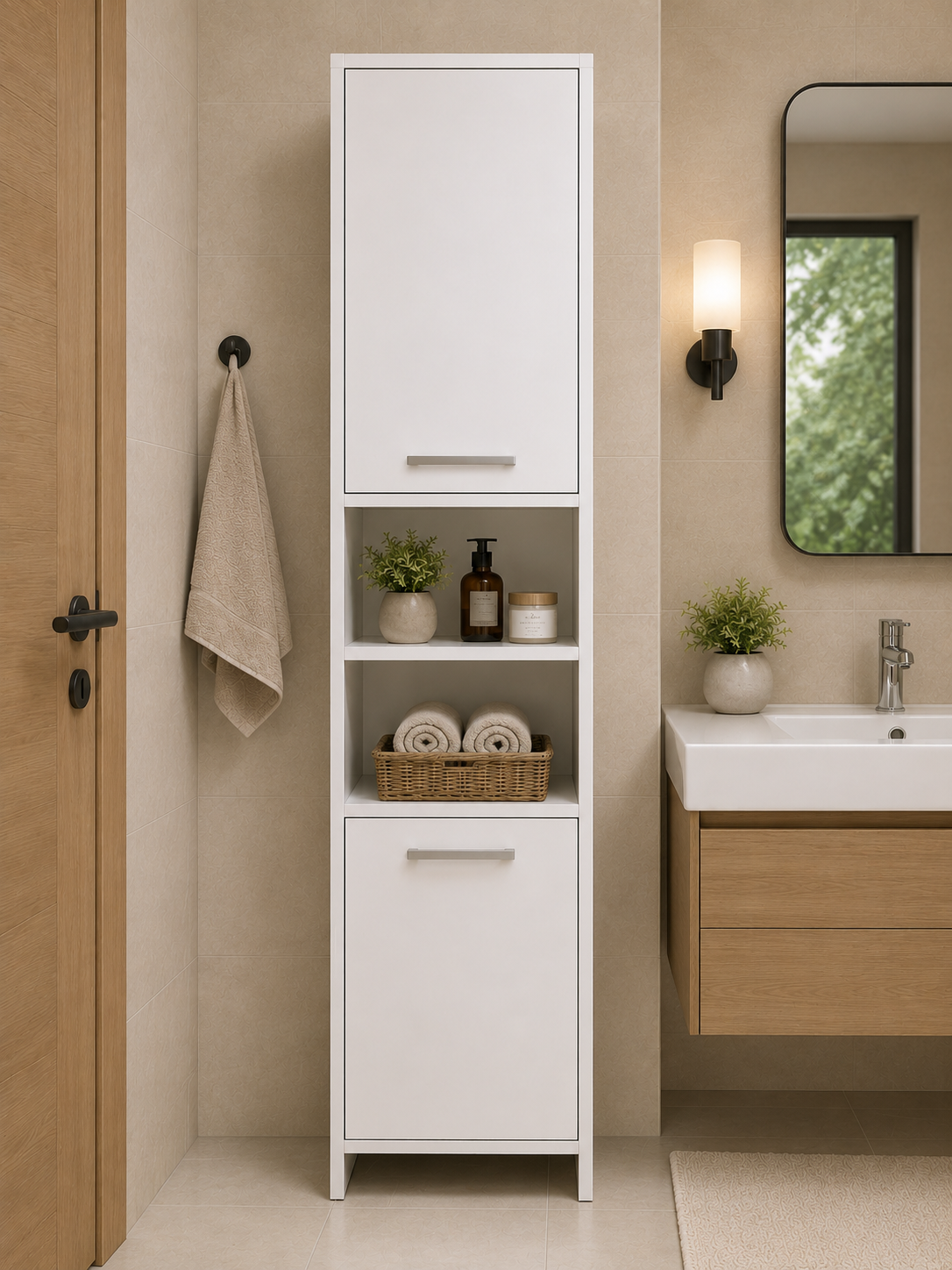 Artiss Bathroom Storage Cabinet, 185cm Tall Adjustable Cupboard Side Table Corner Shelf Wall Over Toilet Roll Storages Cabinets Unit Home Furniture Organiser, with Magnetic Doors Space Saving White