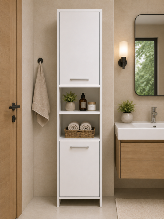 Artiss Bathroom Storage Cabinet, 185cm Tall Adjustable Cupboard Side Table Corner Shelf Wall Over Toilet Roll Storages Cabinets Unit Home Furniture Organiser, with Magnetic Doors Space Saving White
