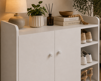 Shoe Storage Cabinet Home Hallway Furniture 2 Doors w/Adjustable 4 Shelves Cupboard Footwear Rack Stand Organiser White