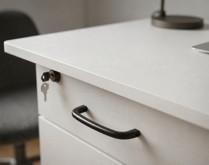 FurniFlex Desk with Fixed Lockable Drawers, White