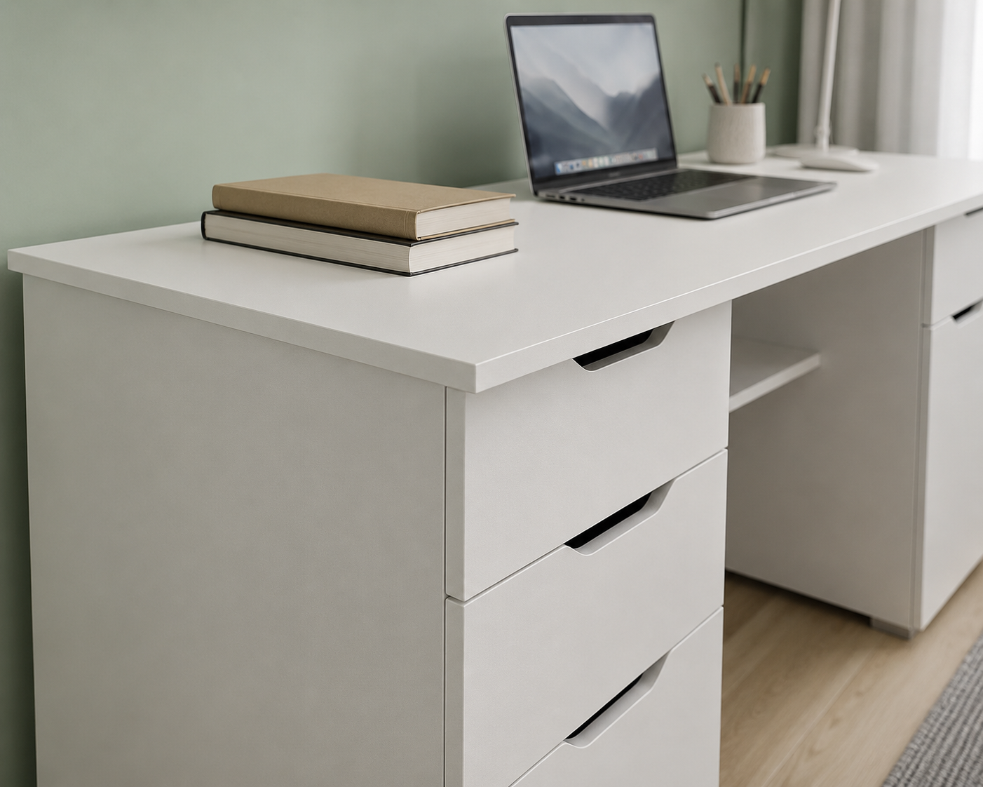 Alphason,AW1374WHT,Kentucky Sturdy Wood Effect desk - White Oak and Gloss White,White Oak and Gloss White,750x1600x670mm
