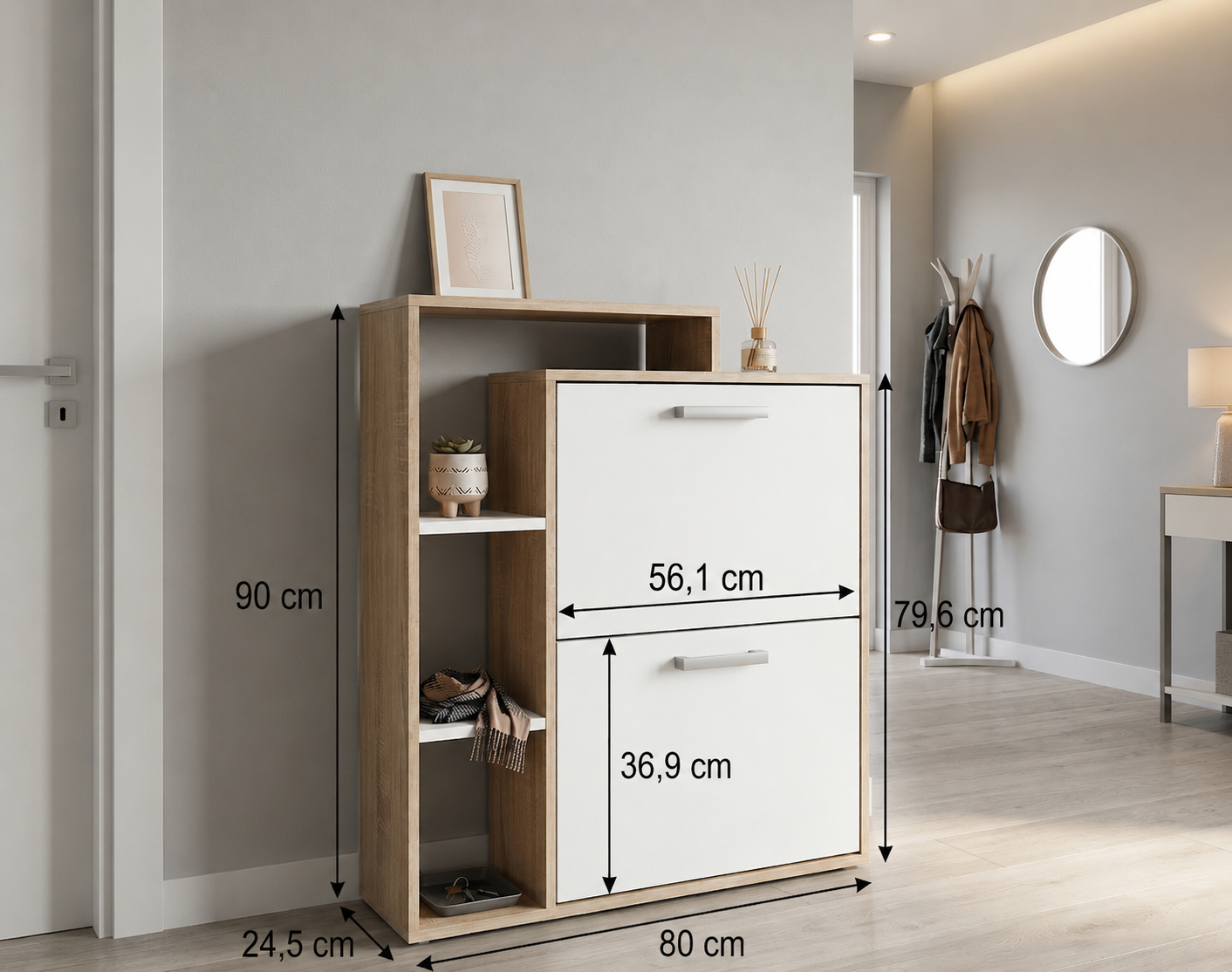 Vicco Orlando Shoe Tidy, White/Sonoma, 80 x 90 cm