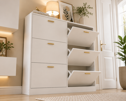 Narrow Shoe Storage Cabinet with 3 Flip Drawers