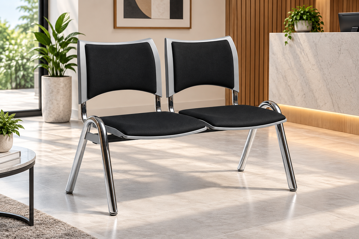 Modern 2-Seater Waiting Room Bench with Padded Seats & Chrome Frame