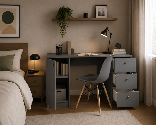 Madesa Modern 53 inch Computer Writing Desk with Drawers and Door, Executive Desk, Wood PC Table, Grey