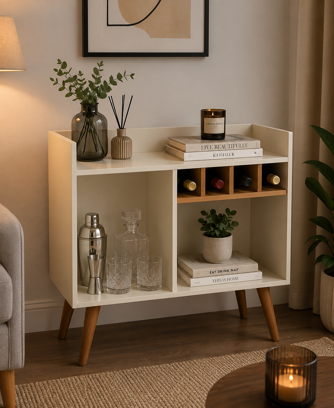 Retro Corner Cafe Buffet Sideboard, Off White/Nature