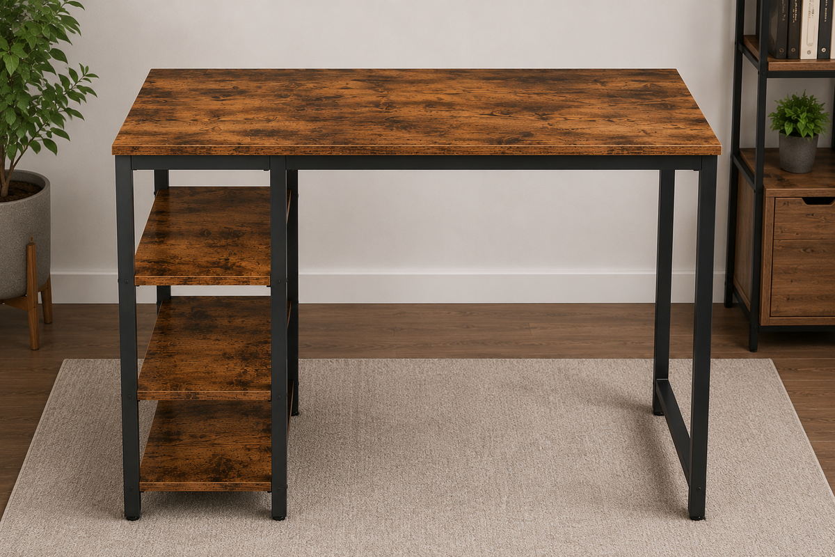 Modern Industrial Computer Desk with Side Shelving