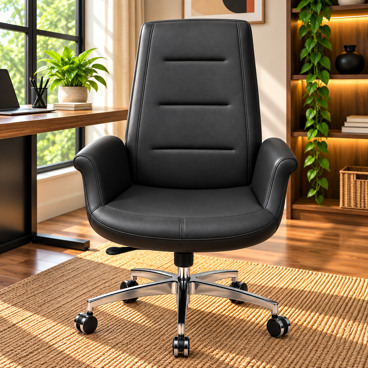 Modern Luxury Executive Chair with Chrome Five-Star Base