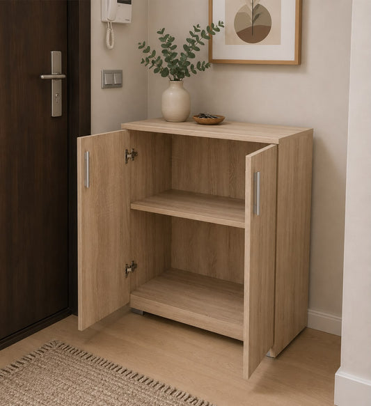 2 compartments bookshelf with doors wooden storage rack modern shelving
