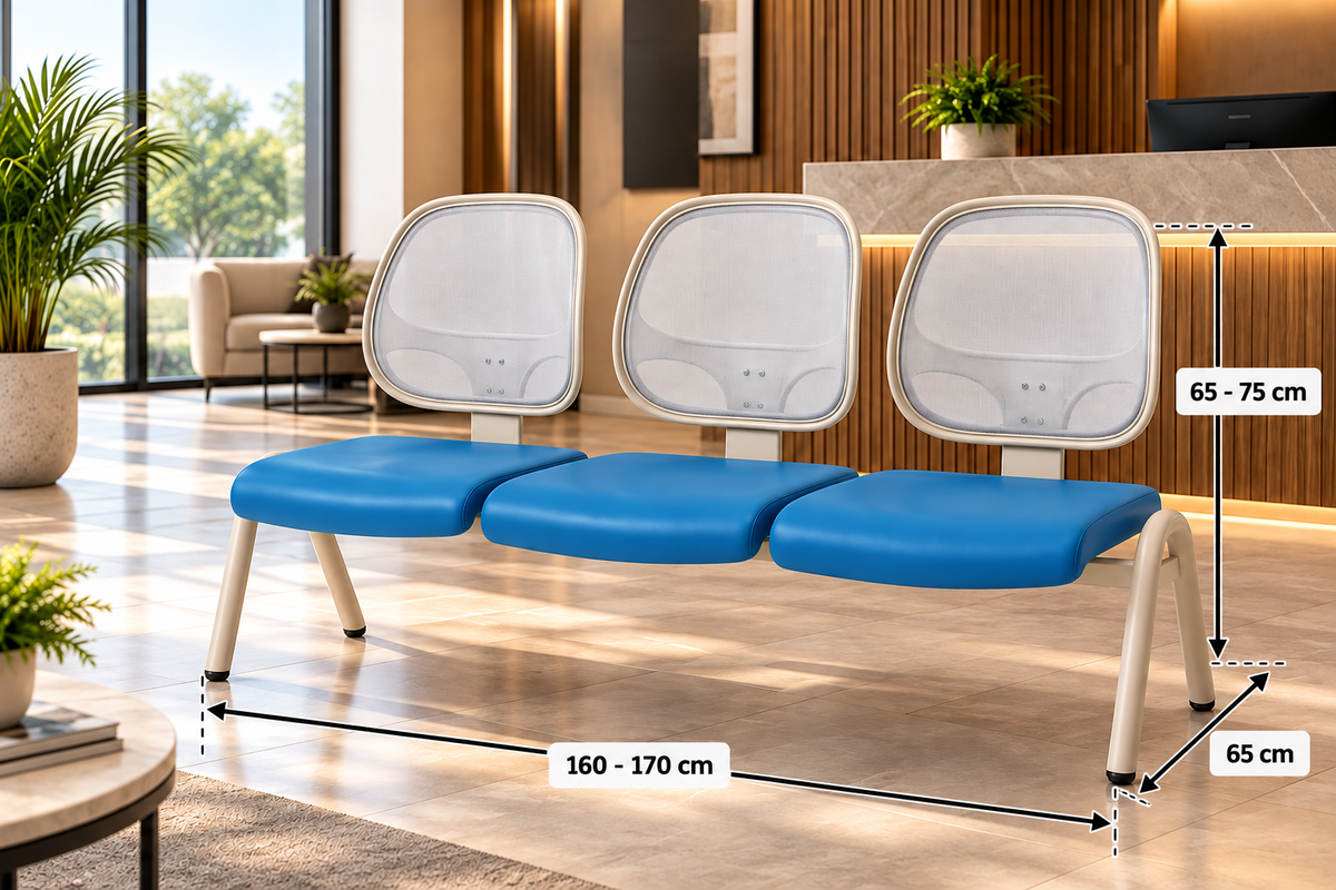 Modern 3-Seater Waiting Room Bench with Mesh Backrests & Padded Seats