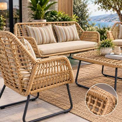 Modern Woven Outdoor Patio Sofa Set with Coffee Table
