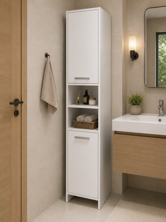 Artiss Bathroom Storage Cabinet, 185cm Tall Adjustable Cupboard Side Table Corner Shelf Wall Over Toilet Roll Storages Cabinets Unit Home Furniture Organiser, with Magnetic Doors Space Saving White
