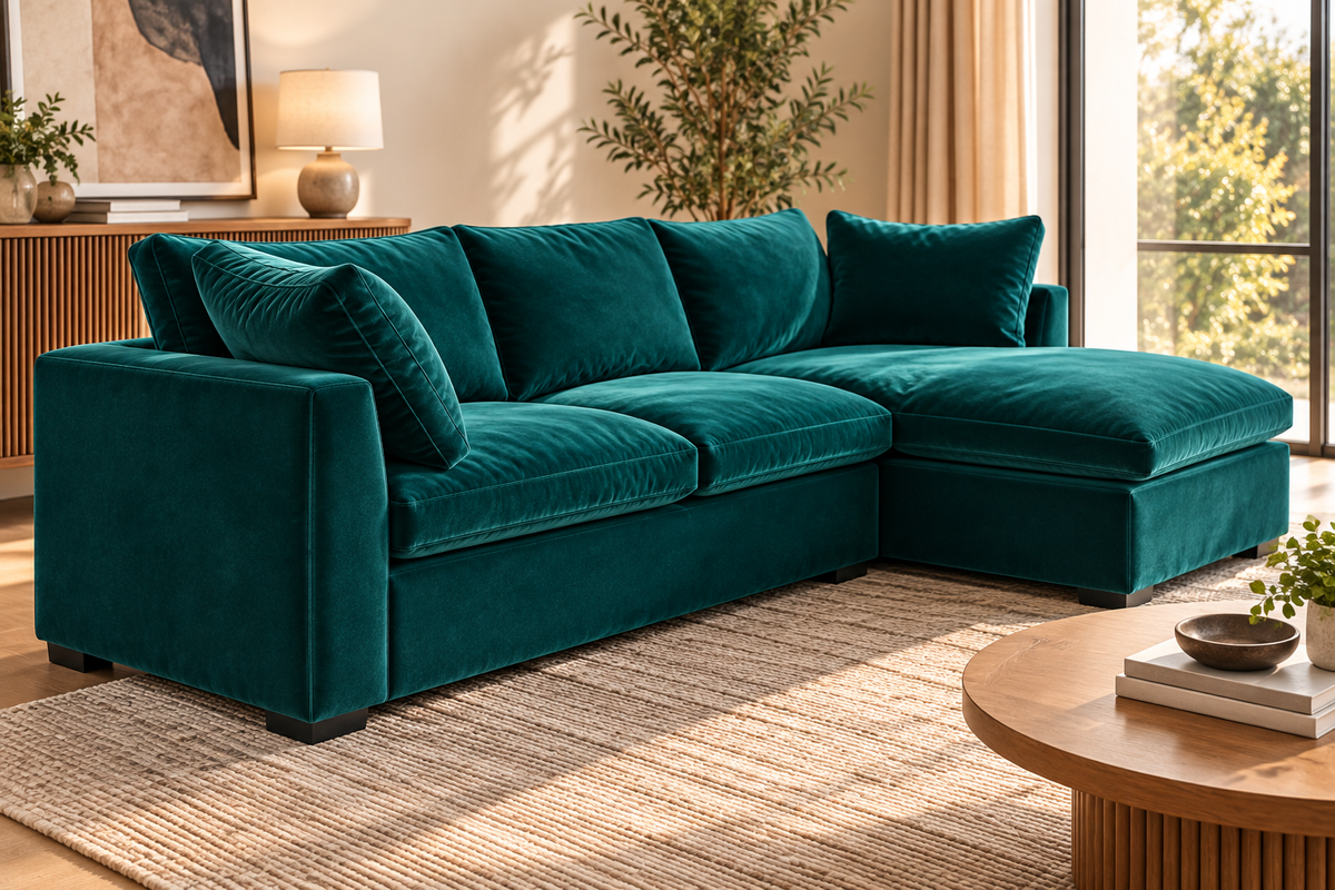 Modern Teal L-Shaped Sectional Sofa with Chaise
