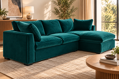Modern Teal L-Shaped Sectional Sofa with Chaise
