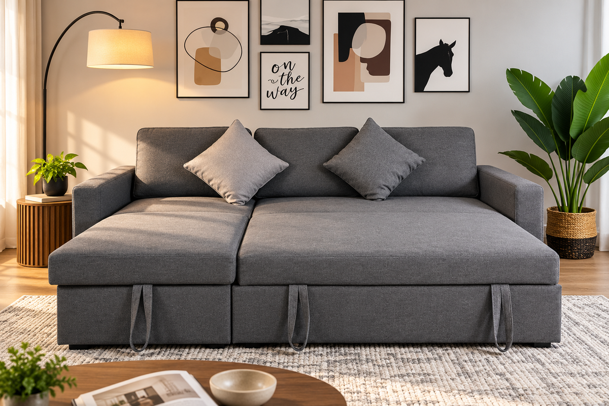 Modern Gray Sofa Bed with Chaise