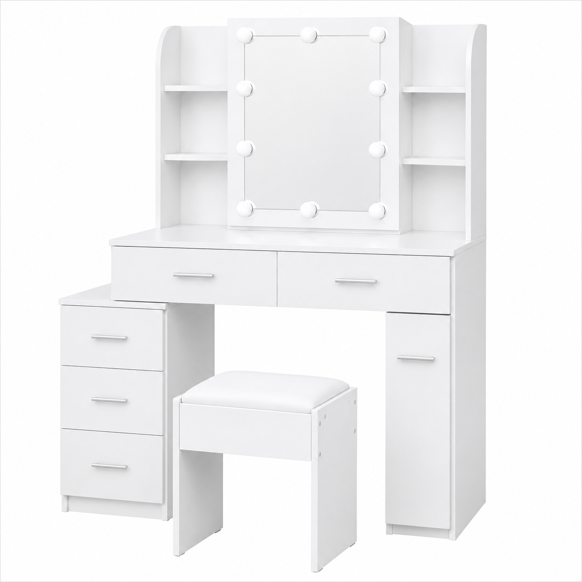 Modern White Vanity Dressing Table with LED Mirror & Storage Drawers