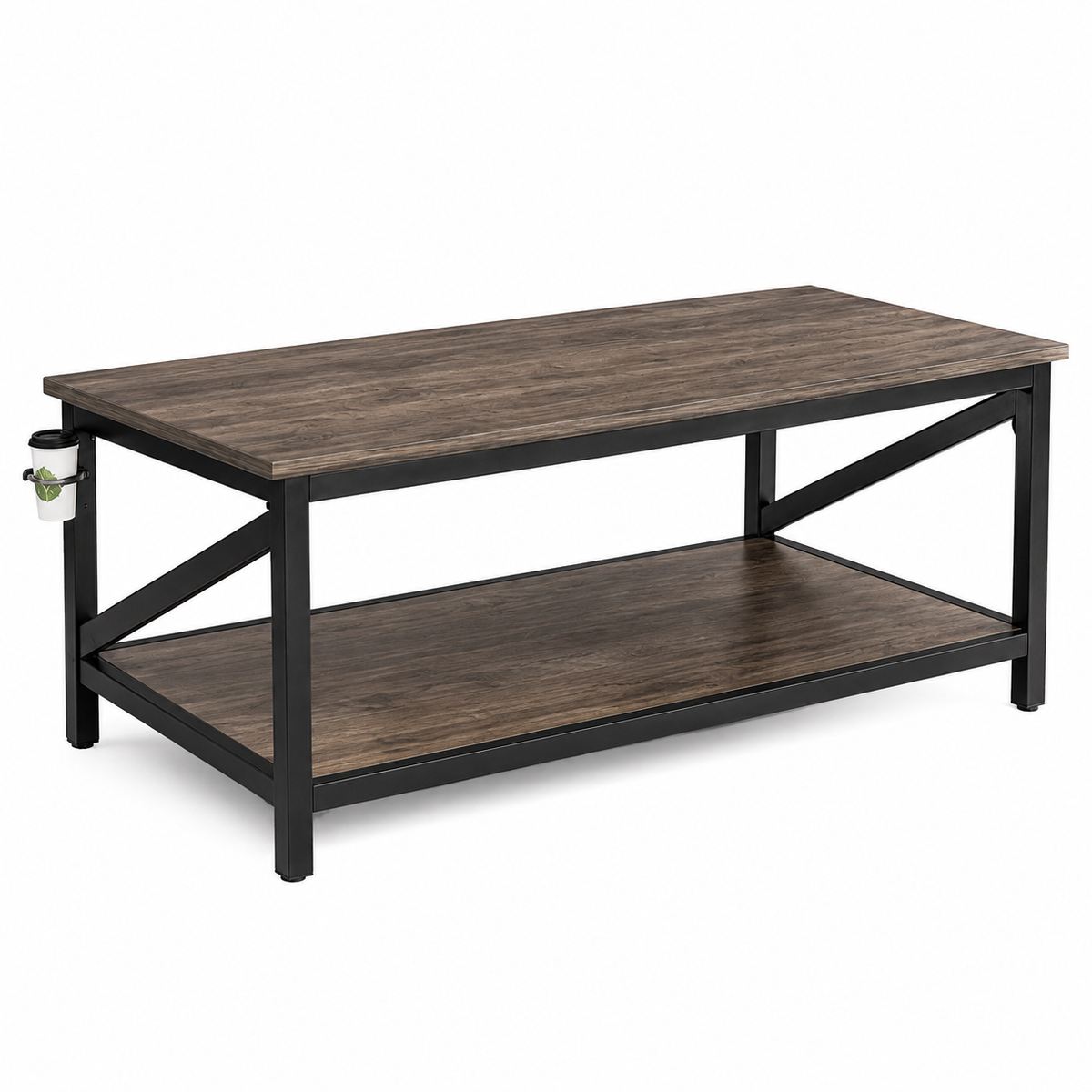 Modern Industrial Coffee Table with Lower Shelf