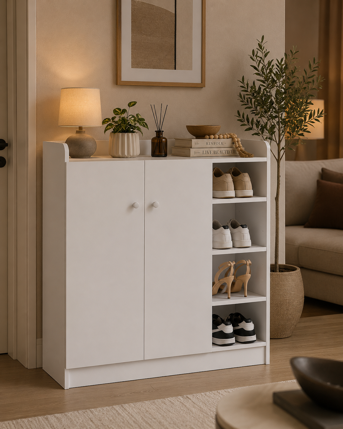 Shoe Storage Cabinet Home Hallway Furniture 2 Doors w/Adjustable 4 Shelves Cupboard Footwear Rack Stand Organiser White