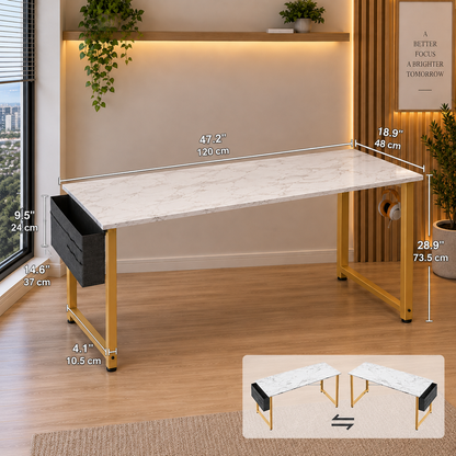 Modern Marble-Top Computer Desk with Storage