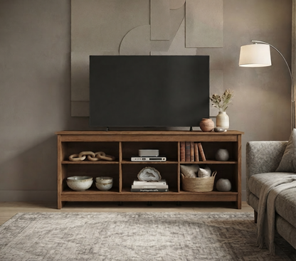 MADESA TV Stand with 6 Shelves and Cable Management, for TVs up to 75 Inches, Wood TV Bench, 23” H x 14" D x 71” L – Rusti