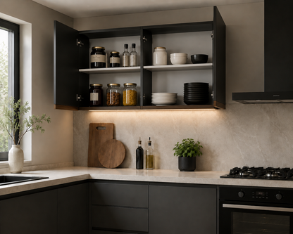 Overhead Cabinet Kitchen with 2 Doors, Wood, 60 x 66 x 31 Cm - Black