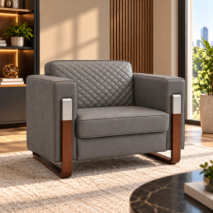 Modern Quilted 3-Seater Sofa with Wooden Frame